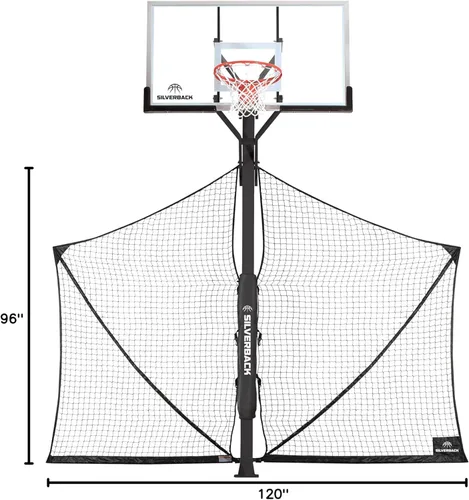 Miniatura 10 de Silverback Red de Defensa para Cancha de Baloncesto Sistema de Red Defensiva con Red Plegable y Brazos en el Palo, Blanco/Negro, Grande