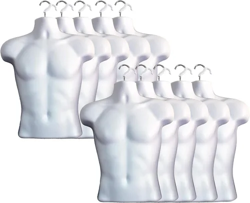 Miniatura 18 de Maniquí masculino con espalda hueca y cuerpo apilable con ganchos para colgar para exhibición de camisetas, encimera, ferias de manualidades, fotos