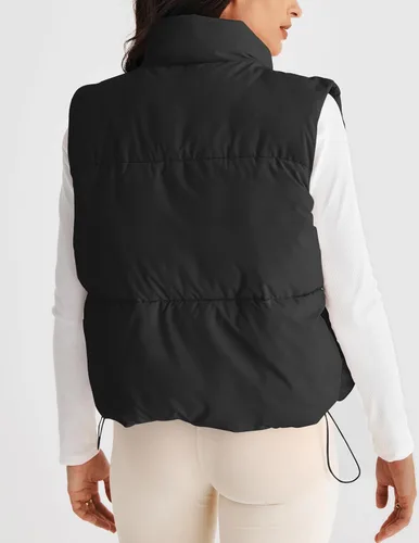 Miniatura 3 de MEROKEETY Chaleco acolchado para mujer, cuello alto, con cremallera, sin mangas, con bolsillos