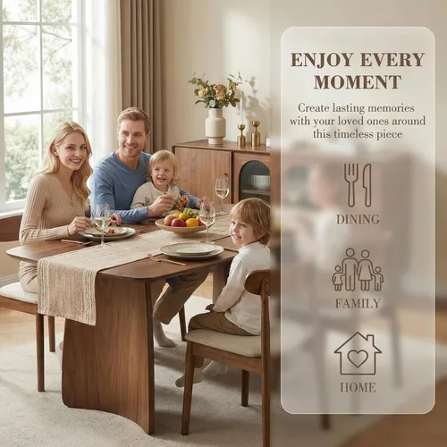 Miniatura 6 de ROCITY Mesa de comedor grande de 70 pulgadas para 6-8 personas, mesa de cocina de madera maciza con patas de madera curvas, mesa de comedor larga