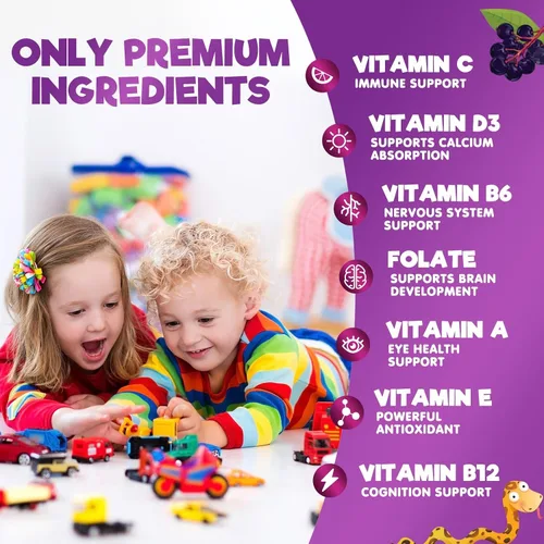 Miniatura 3 de Multivitamínico para niños - Gomitas completas de multivitamínico diario para niños con vitamina D, vitaminas B, zinc y más - Energía, enfoque