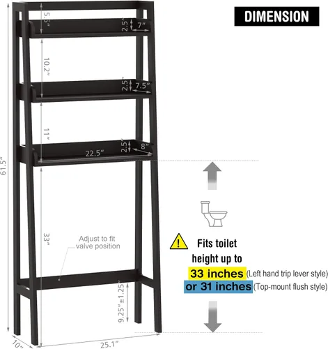Miniatura 3 de UTEX Almacenamiento sobre el inodoro, estantes de baño de 3 niveles sobre el inodoro, organizador de baño detrás del inodoro (espresso)