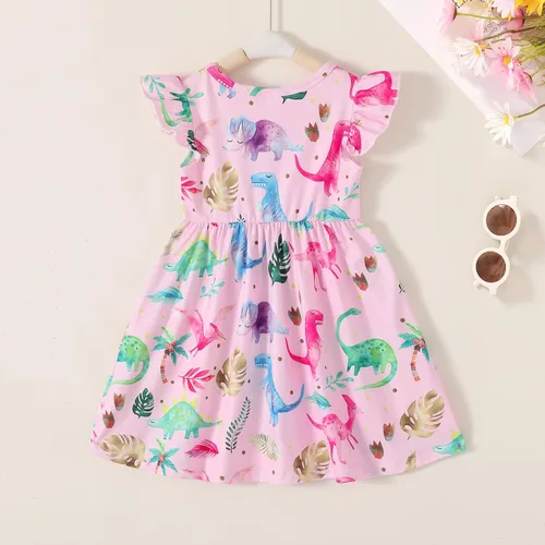 Miniatura 3 de Happy Town Vestido de dinosaurio para niñas y bebés, con volantes, manga con volantes, tutú de dinosaurio, vestido casual de verano