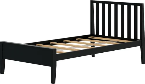 Miniatura 4 de Plank+Beam Base de cama individual moderna de madera maciza con cabecera de listones, plataforma escandinava con soporte de listones de madera, Negro