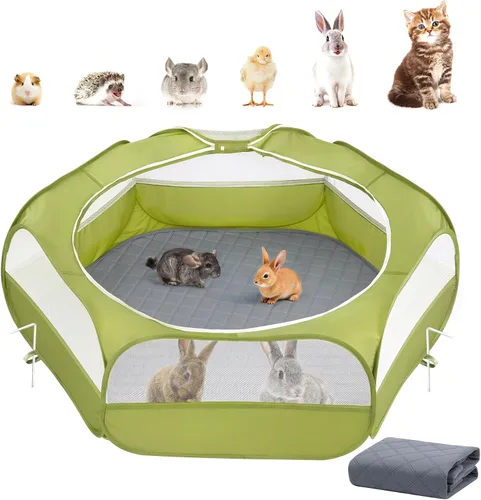 Miniatura 28 de Pawaboo Corralito para Animales Pequeños, Carpa de Jaula Impermeable para Mascotas Pequeñas con Cubierta con Cremallera, Cerca Portátil para Patio
