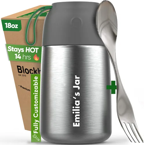 Miniatura 9 de Blockhütte Termo para comida caliente – Lonchera térmica de acero inoxidable al vacío de 34 onzas, termo de sopa a prueba de fugas, tarro de comida