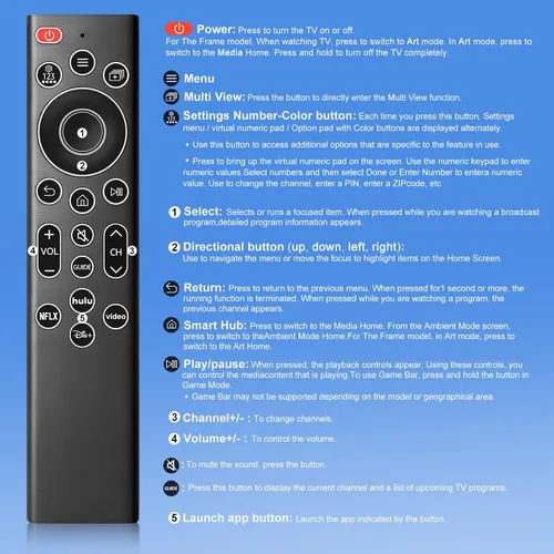 Miniatura 9 de Remoto de repuesto retroiluminado para Samsung Smart TV, compatible con Smart Frame y televisores curvados QLED
