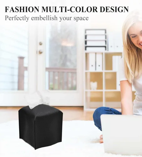 Miniatura 3 de Livelab Funda para caja de pañuelos, cuadrada, decorativa, de piel sintética, soporte para caja de pañuelos moderna, organizador de papel facial