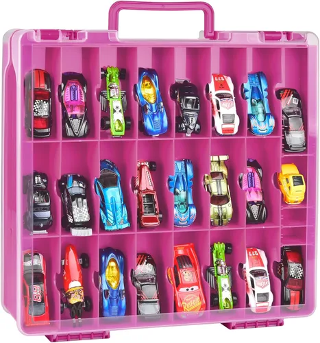 Miniatura 9 de Estuche organizador de almacenamiento de juguetes de doble cara para autos Hot Wheels, para autos de Matchbox, para mini juguetes, para muñecas Negro