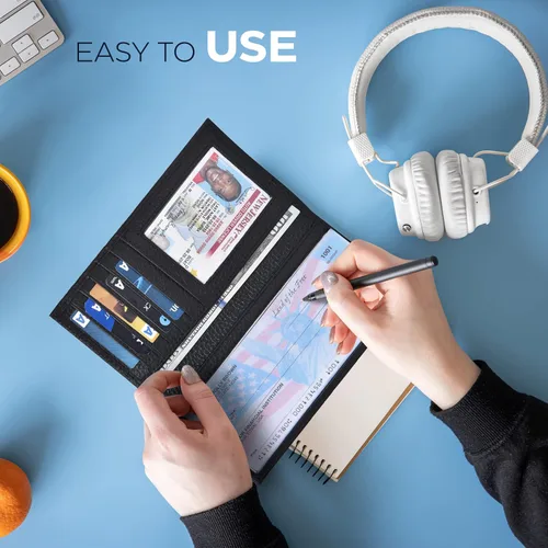 Miniatura 6 de Funda de chequera para hombres y mujeres, funda de chequera estándar de cuero