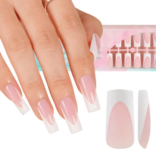 Miniatura 10 de Misssix Puntas de uñas de gel francesas negras, 240 piezas de puntas francesas de uñas postizas largas cuadradas, no es necesario limar, puntas 3
