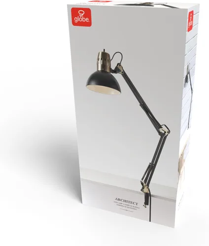 Miniatura 10 de Globe Electric 62000010 Lámpara de escritorio de 32" con múltiples articulaciones con abrazadera metálica, latón mate, acentos blancos, interruptor