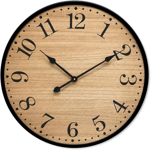 Miniatura 7 de Reloj de pared rústico para decoración de sala de estar, reloj de pared grande de 24 pulgadas con cara de madera marrón oscuro y marco de metal