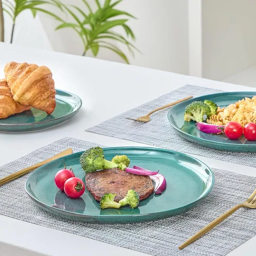 Miniatura 7 de Bestone Juego de vajilla redonda de 12 piezas, platos y cuencos, platos, cuencos, juego de vajilla de cerámica resistente a astillas, apto para Negro