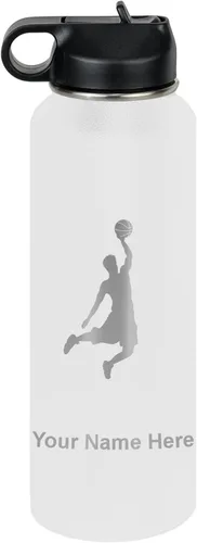 Miniatura 58 de LaserGram Botella de agua personalizada, hombre haciendo slam dunk de baloncesto, de acero inoxidable, de doble pared con aislamiento al vacío