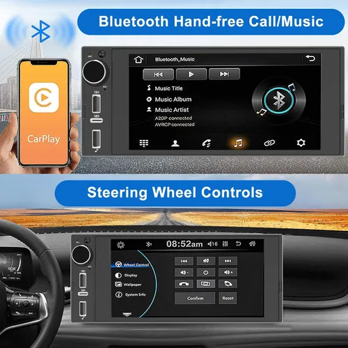 Miniatura 6 de Radio de pantalla táctil de un solo DIN inalámbrico Apple Car Play inalámbrico Android Auto, 6 pulgadas Estéreo de coche de un solo DIN con enlace