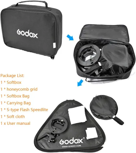 Miniatura 2 de Godox Soporte tipo S Bowens Holder S Mount Holder con plegable 31.5x31.5 in/32x32 pulgadas Softbox y rejilla de panal y kit de bolsa para cámara