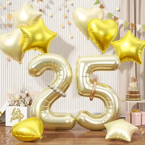 Miniatura 37 de Globos dorados de color champán con el número 11, globos de oro claro, globo de aluminio dorado con forma de corazón con estrella y globo largo