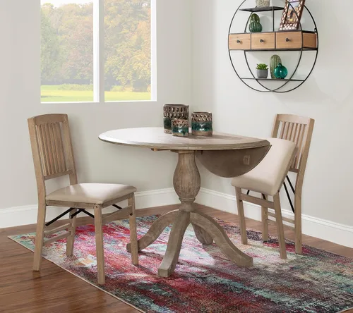 Miniatura 2 de Linon Keira - Juego de 2 sillas plegables de madera rústica natural con asiento tapizado beige y respaldo de misión