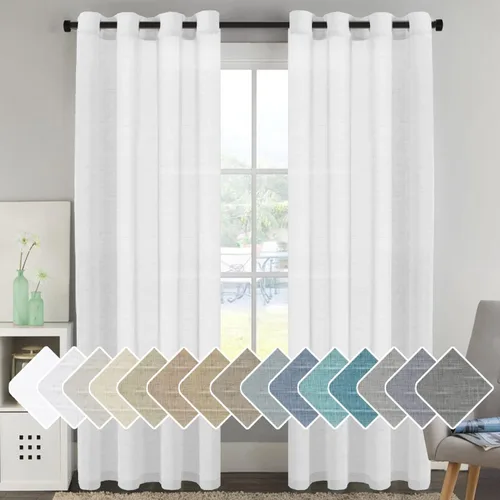 Miniatura 76 de H.VERSAILTEX Cortinas de 96 pulgadas de largo, cortinas de lino/cortinas transparentes de mezcla de lino natural/paneles/cortinas para sala