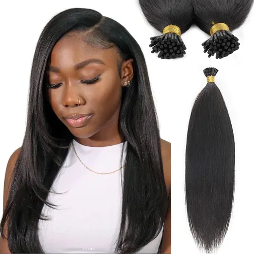 Miniatura 60 de ABH AMAZINGBEAUTY HAIR Extensiones de cabello rizado liso para mujeres negras con punta en I, cabello humano, punta en I, Remy, 50 mechones, punta