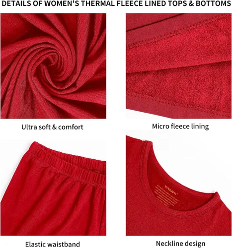 Miniatura 8 de WEERTI Ropa interior térmica larga de cabeza a pies para mujeres, con forro de vellón, capa base para climas fríos