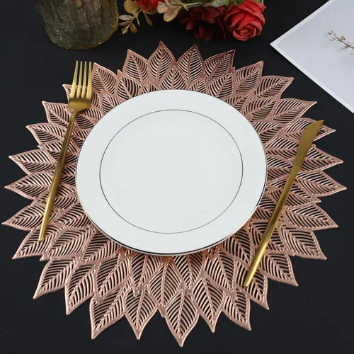 Miniatura 2 de Juego de 8 manteles individuales, manteles individuales redondos calados con flores para mesa de comedor, manteles de mesa de vinilo prensado