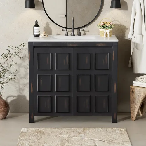 Harper & Bright Designs Organizador de tocador de baño de 36 pulgadas con fregadero, juego de gabinete combinado, gabinete de almacenamiento de