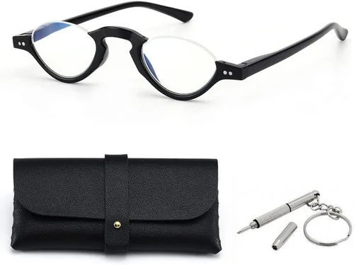 Lentes de lectura retro con luz azul para hombres y mujeres, con marco redondo de media luna, lentes de lectura ligeros para computadora