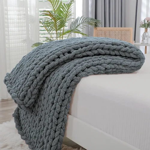 Miniatura 71 de Bigacogo Manta de punto grueso para sofá, 51 x 63 pulgadas, 100% tejida a mano con hilo de felpilla grueso jumbo, acogedoras y suaves mantas grandes