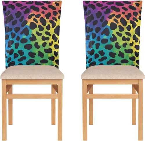 Miniatura 2 de Fashion Rainbow Leopard Print Decorative Office Chair Slipcover for Bedroom Soft Dining Room Chair Seat Cover cubre sillas para comedor Set of 6