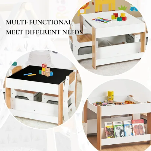 Miniatura 3 de LuxenHome - Juego de mesa y sillas para niños pequeños con mesa reversible, juego de mesa de actividades multifuncional para niños y sillas