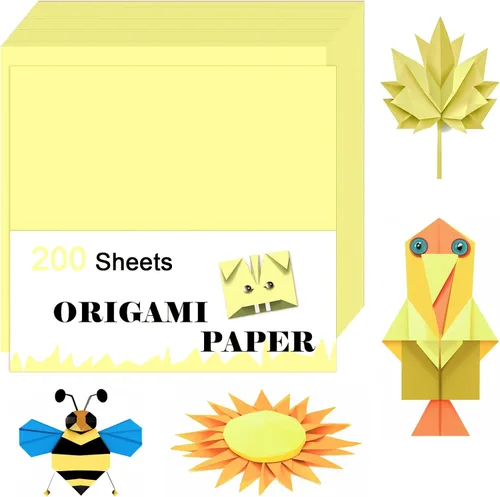 Miniatura 12 de 200 hojas de papel de origami amarillo limón, color de doble cara de 6 x 6 pulgadas, kit para niños, kit de papel de color, regalos para Naranja