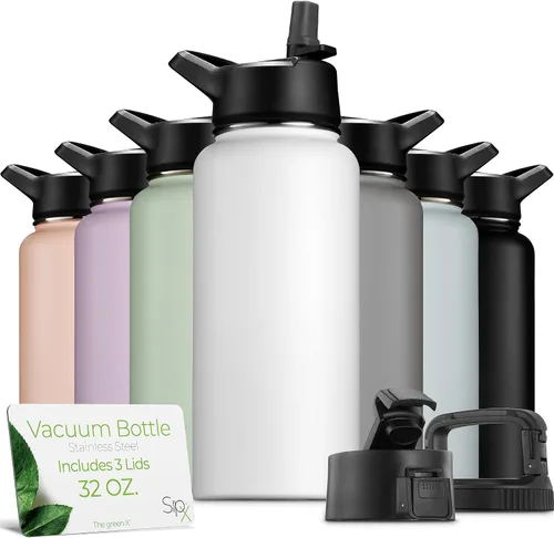 Miniatura 24 de SIPX™ Botella de Agua Aislada de 18 oz con 3 Tapas – Acero Inoxidable a Prueba de Fugas, Triple Aislamiento – Frío 24 Horas/Caliente 12 Horas