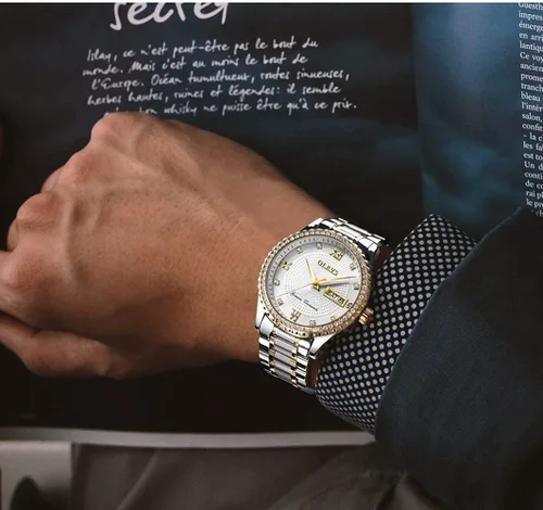 Miniatura 48 de OLEVS - Relojes de diamantes para hombres, relojes de vestir a prueba de agua, relojes analógicos de cuarzo de lujo con calendario de fecha y correa