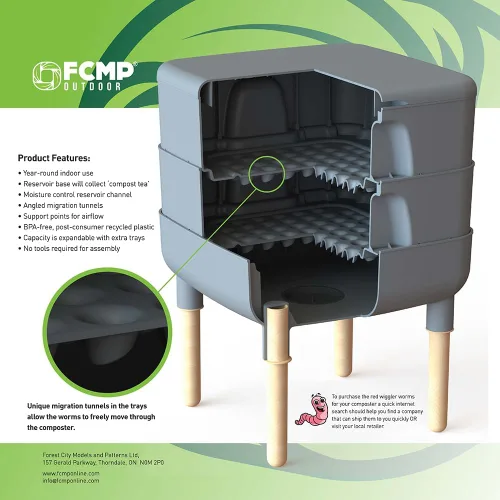 Miniatura 2 de FCMP Outdoor - The Essential Living Composter, contenedor de vermicompostador de gusanos de 2 bandejas (HF-LC4000v2-PUR) Ciruela