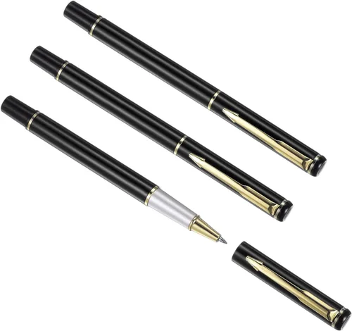 PATIKIL Bolígrafo de metal de 5.315 in, paquete de 3 bolígrafos de gel de tinta negra de punta media de 0.039 pulgadas (0.039 in), bolígrafos de