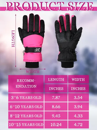 Miniatura 3 de SATINIOR 2 pares de guantes de nieve impermeables para niños, guantes de esquí para niños y niñas, guantes de snowboard cálidos y gruesos para clima