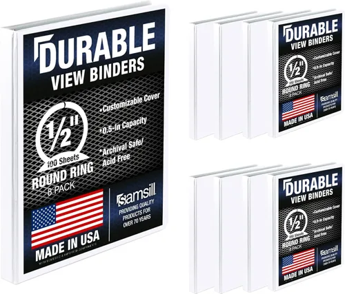 Miniatura 26 de Samsill Carpeta duradera de 0.5 pulgadas, fabricada en los Estados Unidos, carpeta transparente personalizable con anillos redondos, color negro