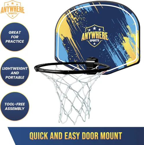 Miniatura 3 de Anywhere Sports Juego de baloncesto silencioso y aro – Sobre la puerta, juego silencioso para niños, fácil montaje con clip, incluye baloncesto