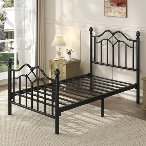 Miniatura 7 de LoVinson Base de cama individual con cabecero y estribo, marco de cama de plataforma de metal moderno para niños, soporta hasta 800 libras, no Negro