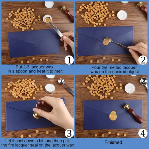 Miniatura 2 de NACHLYNN 600 cuentas de cera de sellado octágono, cuentas de sello de cera azul cielo con 1 cuchara de fusión y 4 velas de té para tarjetas
