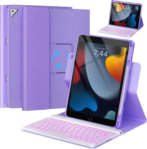 Miniatura 17 de OYEEICE Funda de teclado para iPad 6ª/5ª generación de 9.7 pulgadas, teclado inalámbrico desmontable retroiluminado de 7 colores, cubierta magnética
