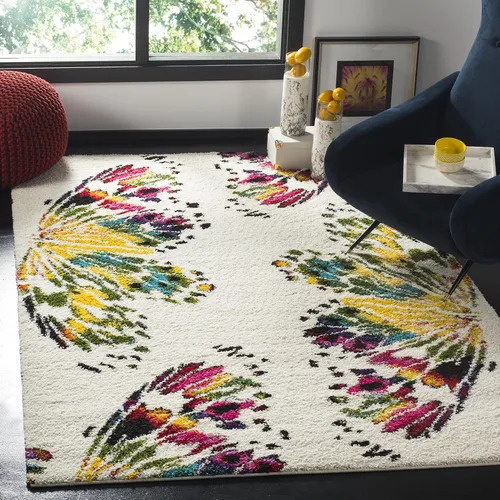 Miniatura 6 de SAFAVIEH Fiesta Shag Collection - Alfombra para pasillo, 2 pies 3 pulgadas x 8 pies, color negro y amarillo, diseño moderno, no desprende pelusa