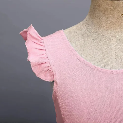 Miniatura 4 de IDOPIP Vestido de ballet con mangas voladas y volantes para niñas pequeñas, tutú con falda de leotardo, bailarina, baile, disfraz de gimnasia