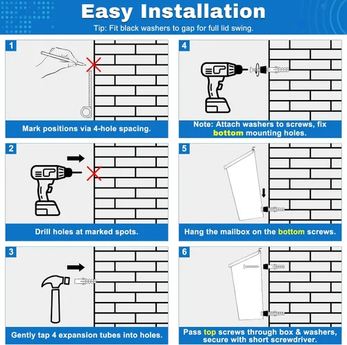 Miniatura 8 de KYODOLED Buzón de pared para casa, buzón de correo de gran capacidad, buzón de metal galvanizado a prueba de óxido, buzones para exteriores, 15.7 x