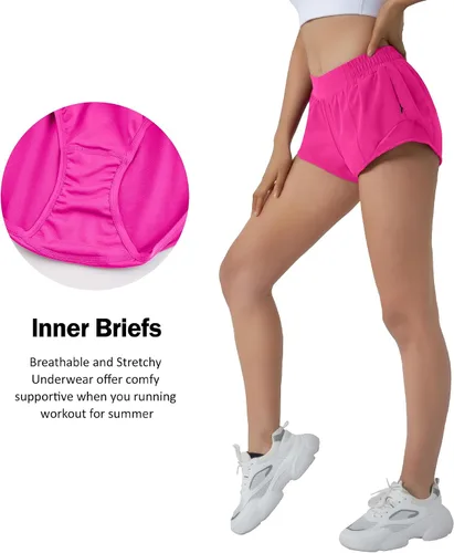 Miniatura 6 de Aurefin - Pantalones cortos para correr para mujer, de secado rápido, deportivos, ligeros, pantalones cortos de gimnasio activos para entrenamiento