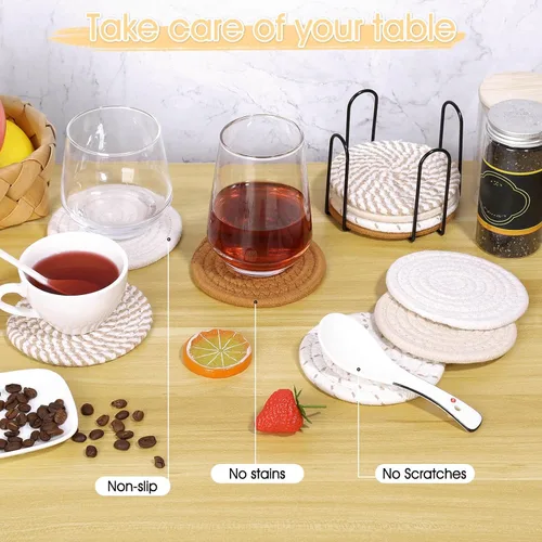 Miniatura 6 de Billbotk Juego de 10 posavasos bohemios para bebidas, juego de posavasos absorbentes para decoración del hogar, decoraciones de otoño para el hogar