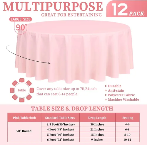 Miniatura 255 de Showgeous Paquete de 4 manteles redondos color rosa intenso de 120 pulgadas de poliéster para mesas redondas, manteles de tela decorativa lavable
