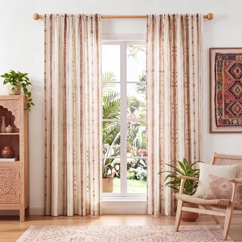 Miniatura 12 de Juego de 2 paneles de cortinas de lino bohemio, cortinas de semi privacidad para sala de estar, cortinas rústicas de campo de 54 pulgadas de largo